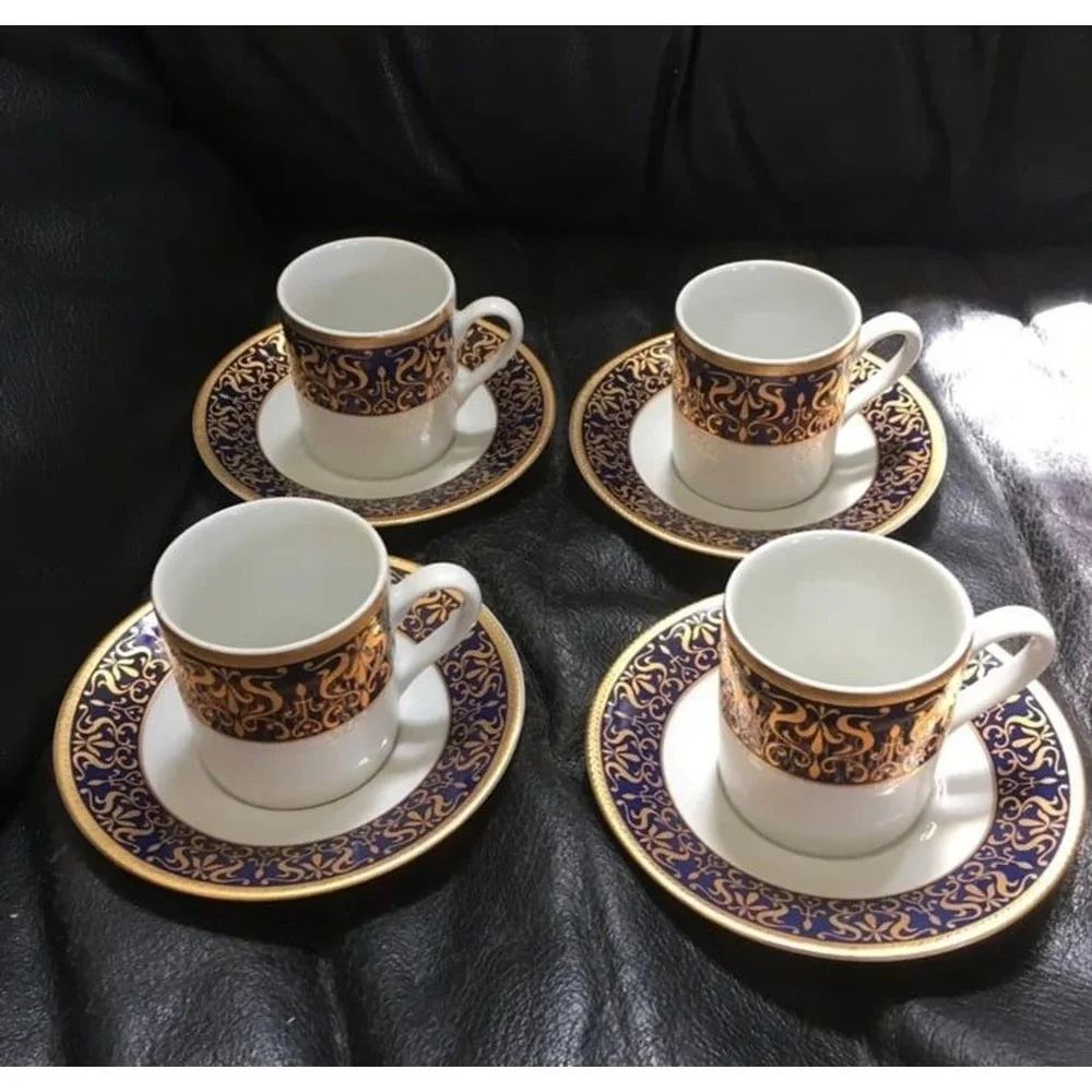Bohemia White Blue Cesky Porcelain Dubi‎ Demi Tass Tea Coffee Cup Sets